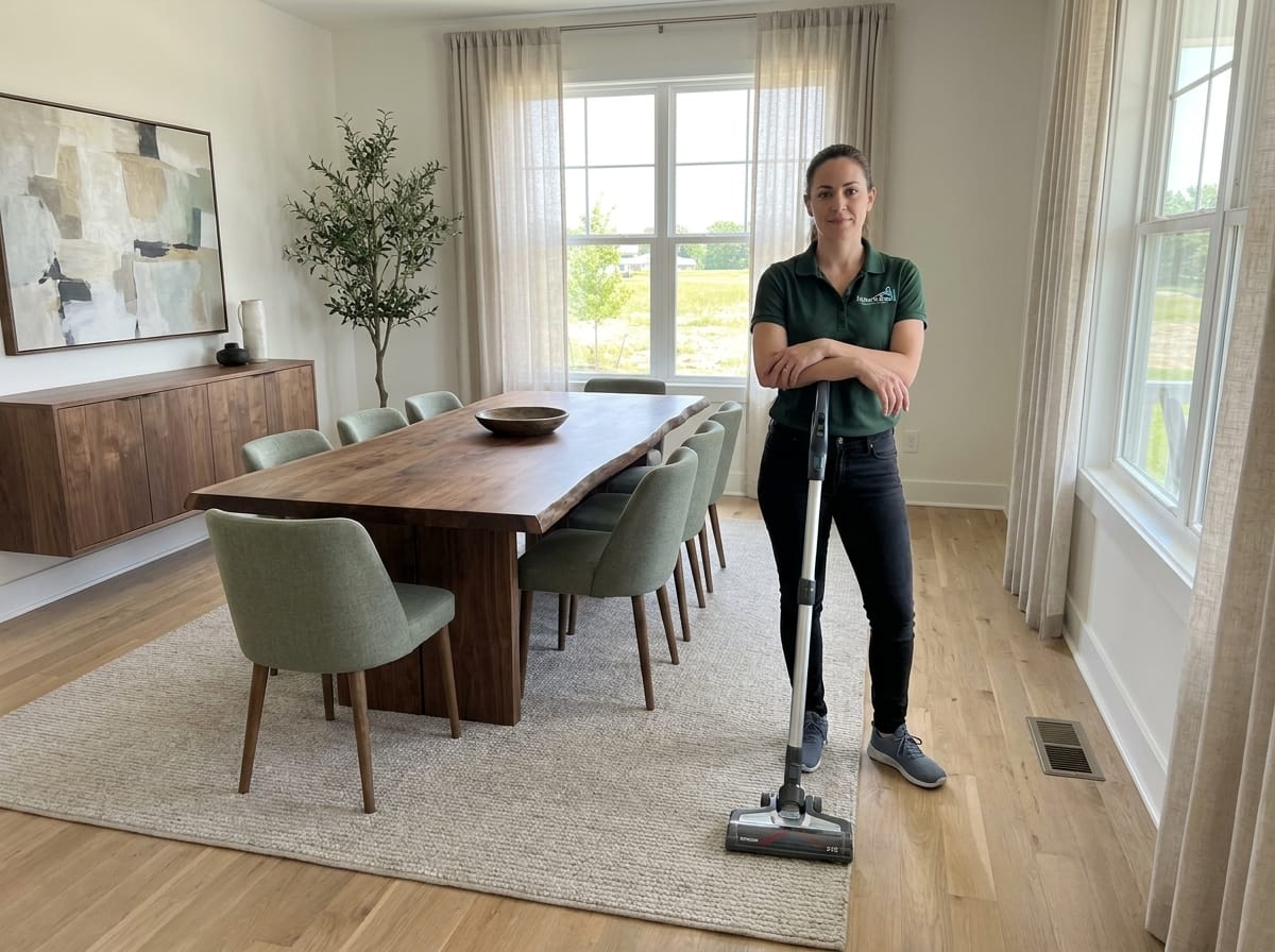 NaturoClean cleaner vacuuming a modern dining room